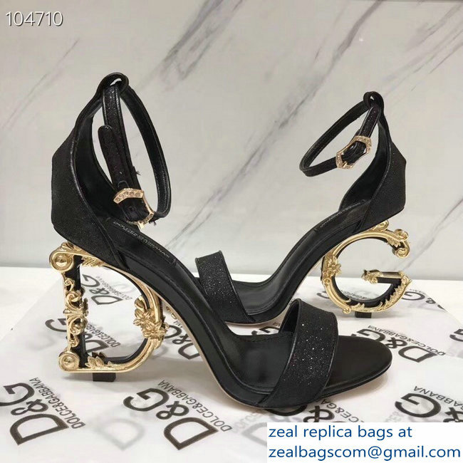 Dolce  &  Gabbana Baroque DG Heel 10.5cm Sandals Glitter Black 2019